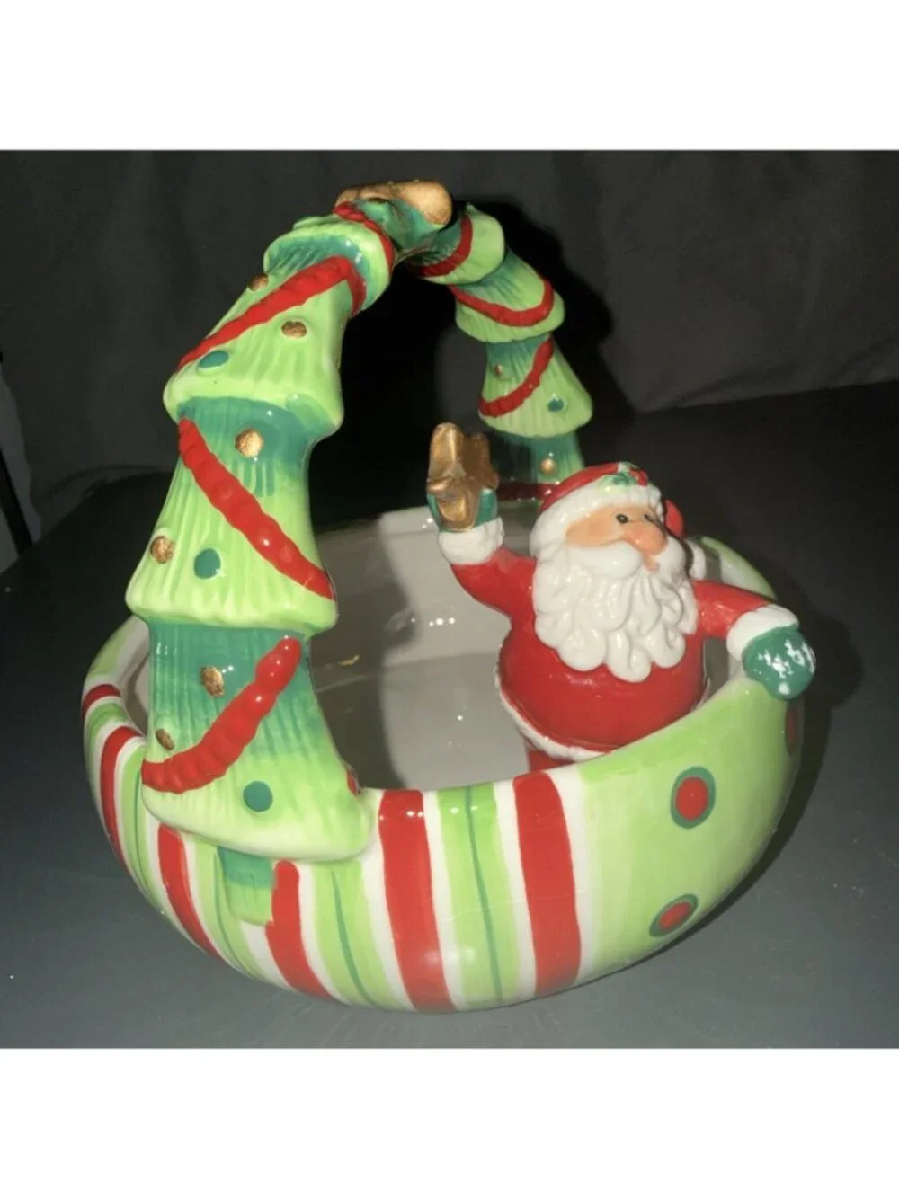 Fitz And Floyd Santa Claus Merry Christmas Basket 2006 Ceramic Candy Dish Vintag